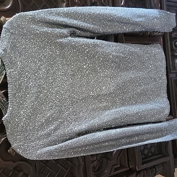 NWT ZARA LONG SLEEVE BLOUSE SILVER METALLIC - Picture 2 of 6